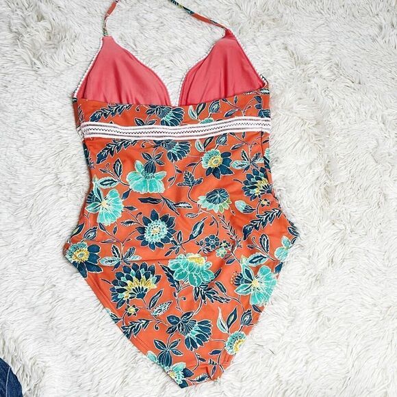 Ann Taylor Loft Swim Orange Floral One Piece Swimsuit with Tassels Size 4 NWT - Picture 12 of 12